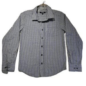 George Kids NWOT Blue/White/Black Plaid Long Sleeve Button Up Shirt Size L 10-12